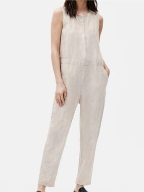 Eileen Fisher Organic Linen Beige Jumpsuit